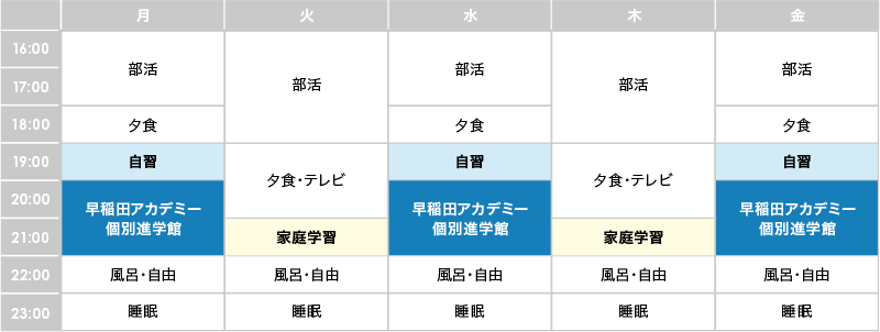 〈例1〉高校生 早稲田アカデミー個別進学館のみ通塾の場合