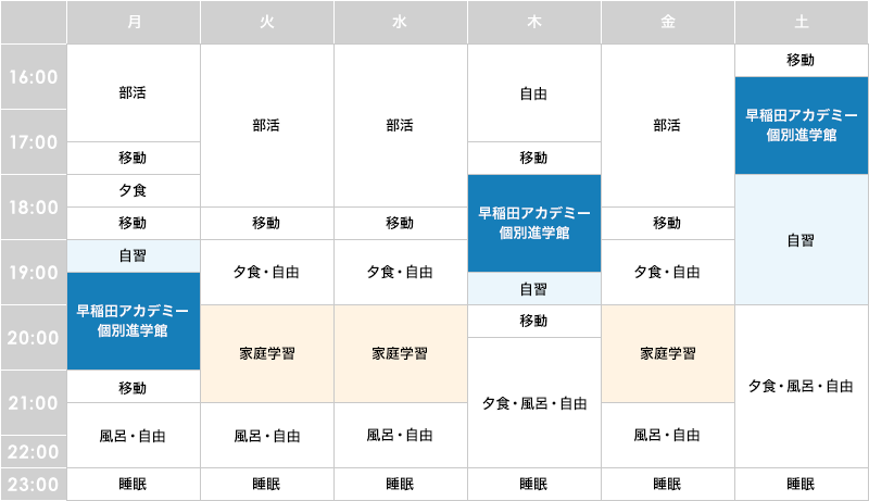 〈例1〉高校生　早稲田アカデミー個別進学館のみ通塾の場合