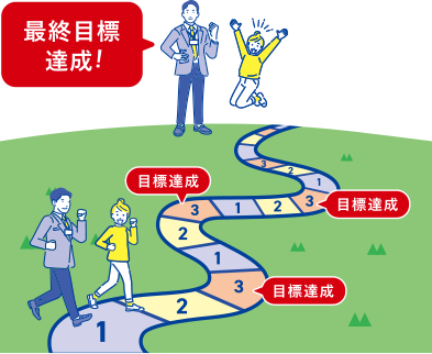 目標達成に向けて走るイラスト
