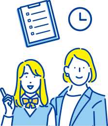 先生と生徒、時計、書類のイラスト